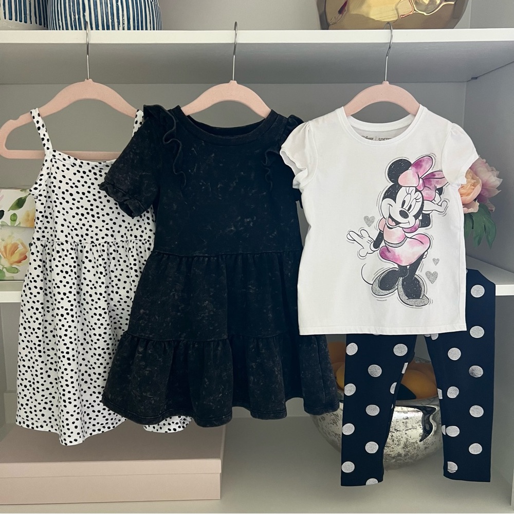 Girls Size 3T Black & White Dresses & Mini Mouse Tee with Black & White Leggings